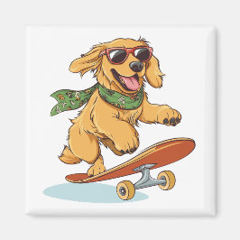 Imán Golden Retriever Dog Skateboarding
