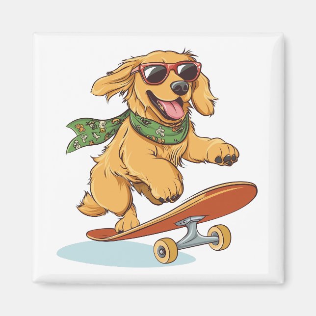 Imán Golden Retriever Dog Skateboarding (Frente)