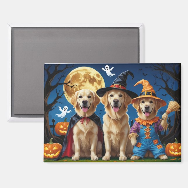 Imán Golden Retriever Dogs Pumpkin Halloween Funny (Anverso/Reverso)