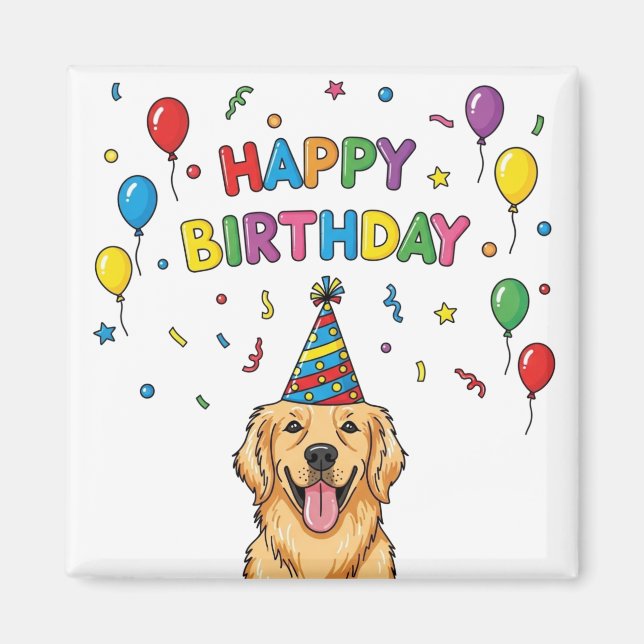 Imán Golden Retriever Doodle Happy Birday (Frente)