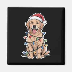 Imán Golden Retriever Envuelto En Luces De Navidades
