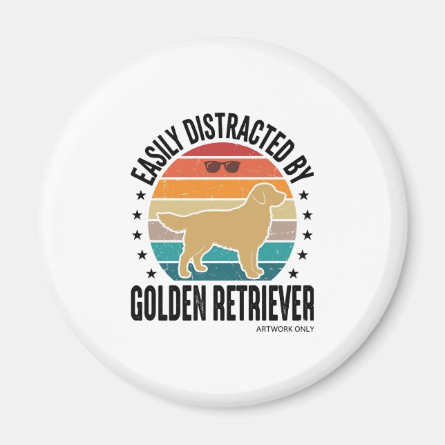 Imán Golden Retriever Fácilmente Distraído Perro Vintag (Frente)