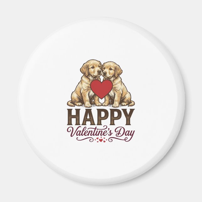 Imán Golden Retriever Feliz día de San Valentín (Frente)