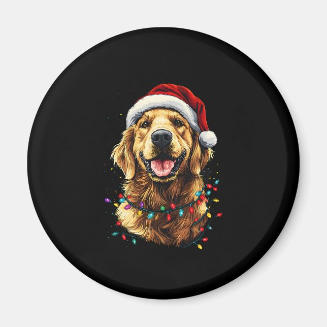 Imán Golden Retriever Funny dog Christmas Santa Hat lig (Frente)