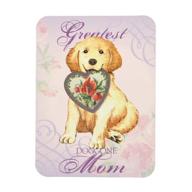 Imán Golden Retriever Heart Mom (Vertical)