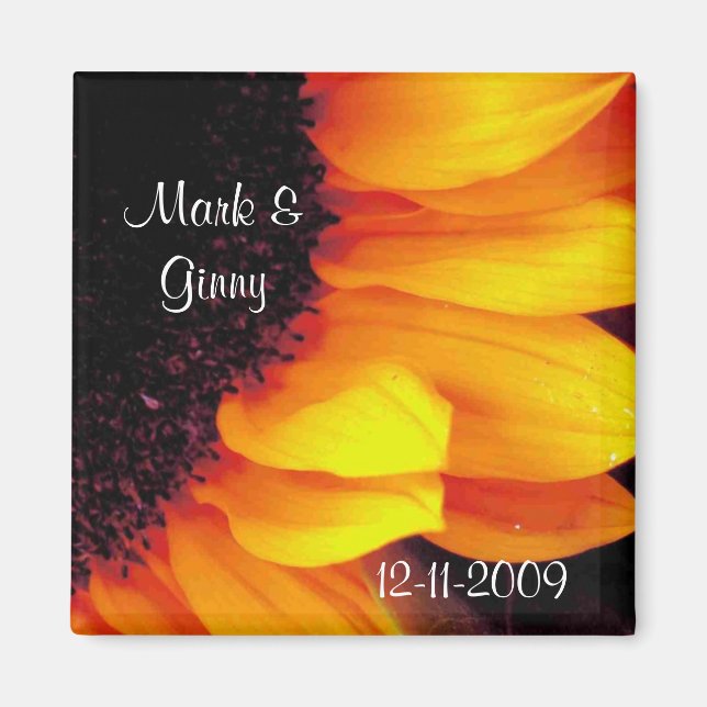 Imán Golden Sunflower Floral Bride Groom Save Date (Frente)