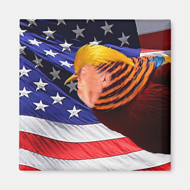 Imán Golden Trump Bird USA Flag Square Magner (Frente)