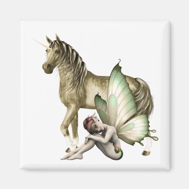 Imán Golden Unicorn y Shy Fairy Magnet (Frente)