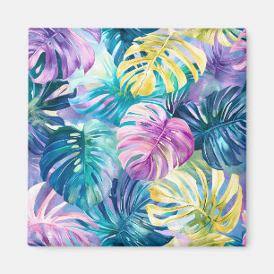 Imán Golden Watercolor Tropical Leaves Paradise
