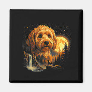 Imán Goldendoodle Aullando A La Luna Vintage Divertido