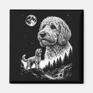 Imán Goldendoodle aullando a la luna vintage perro dive