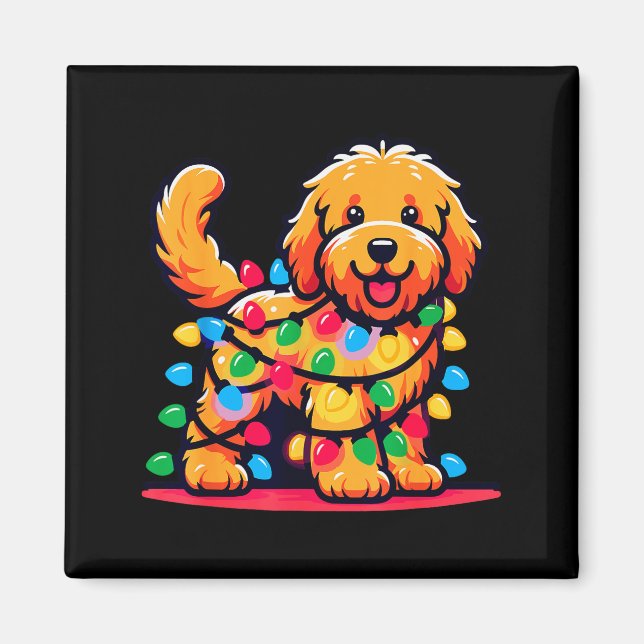 Imán Goldendoodle Christmas Tree Xmas Lights Golden Doo (Frente)