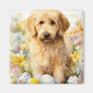 Imán Goldendoodle con huevos de Pascua