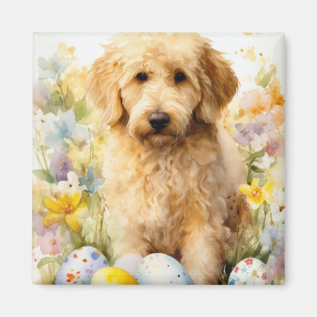 Imán Goldendoodle con huevos de Pascua (Frente)