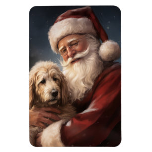 Imán Goldendoodle con Navidades festivos de Santa Claus