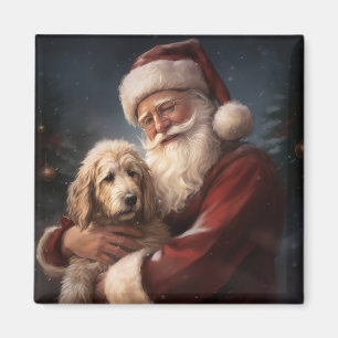 Imán Goldendoodle con Navidades festivos de Santa Claus