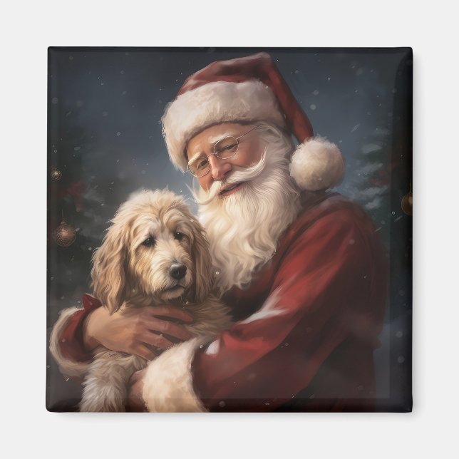 Imán Goldendoodle con Navidades festivos de Santa Claus (Frente)