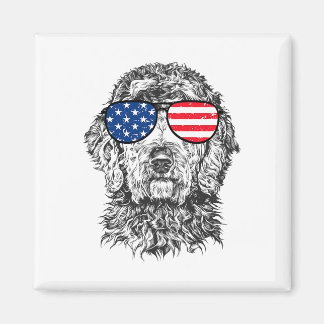 Imán Goldendoodle Doodle Perro Patriótico Usa 4 De Juli (Frente)