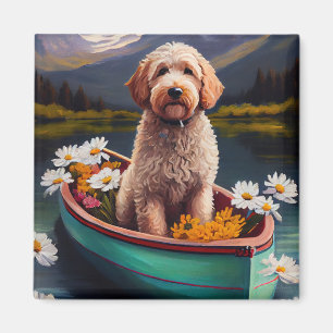 Imán Goldendoodle en una pala: Una aventura escénica