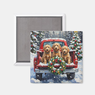 Imán Goldendoodle Navidad Camión Rojo Fiesta