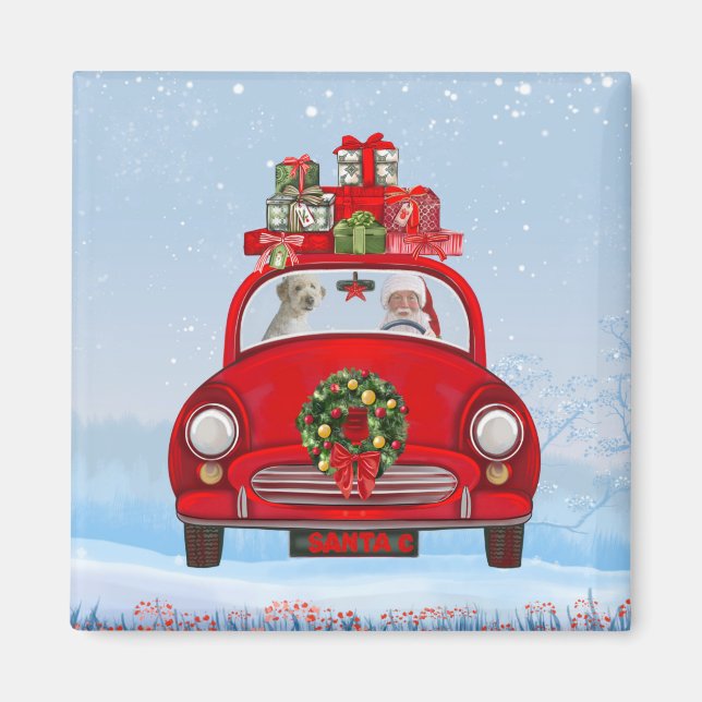 Imán Goldendoodle Perro En Coche Con Santa Claus (Frente)