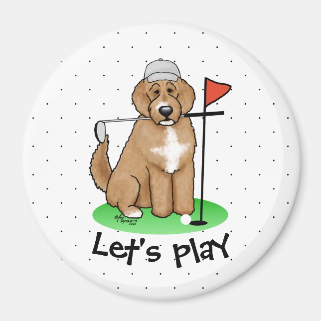 Imán Goldendoodle Perro Jugando Golf (rojo whmk2) Diver (Frente)