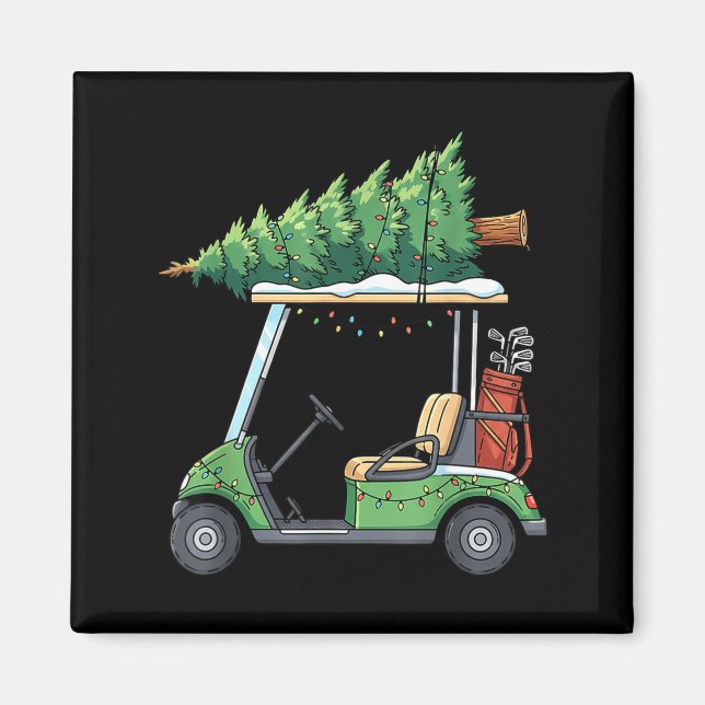 Imán Golf Cart Christmas Tree Lights Funny For Men Wome (Frente)