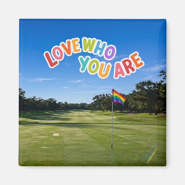 Imán Golf Pride en campo de golf con tema de arcoíris (Frente)