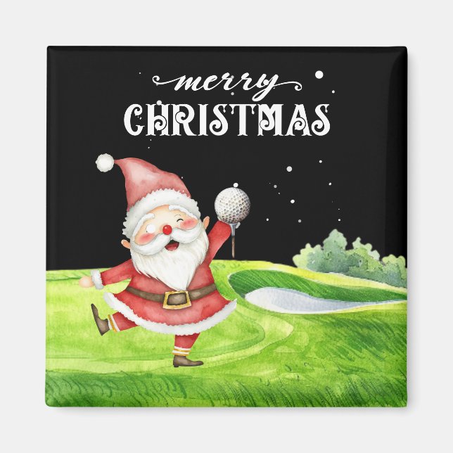 Imán Golf Santa Claus con bolas de golf en verde (Frente)