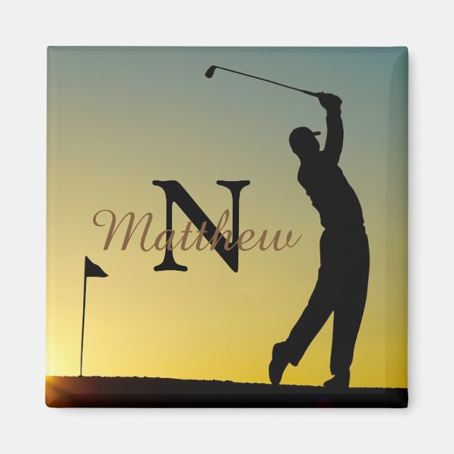 Imán Golfista al Atardecer Personalizado (Frente)
