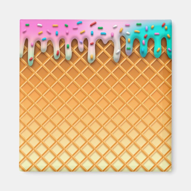 Imán Goma De Crema De Hielo Lluvia De Cono Rosa Con Roc (Frente)