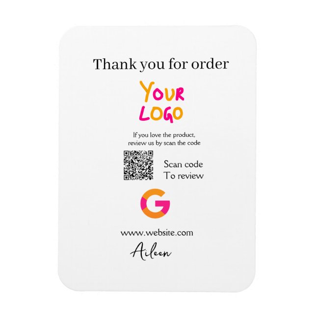 Imán Google review business logo website scan QR code (Vertical)