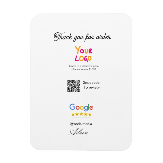 Imán Google review business logo website scan QR code (Vertical)