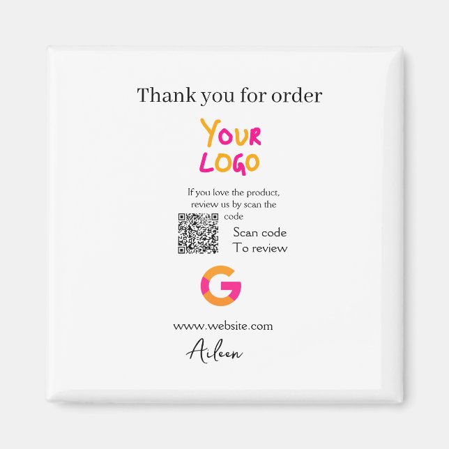 Imán Google review business logo website scan QR code (Frente)