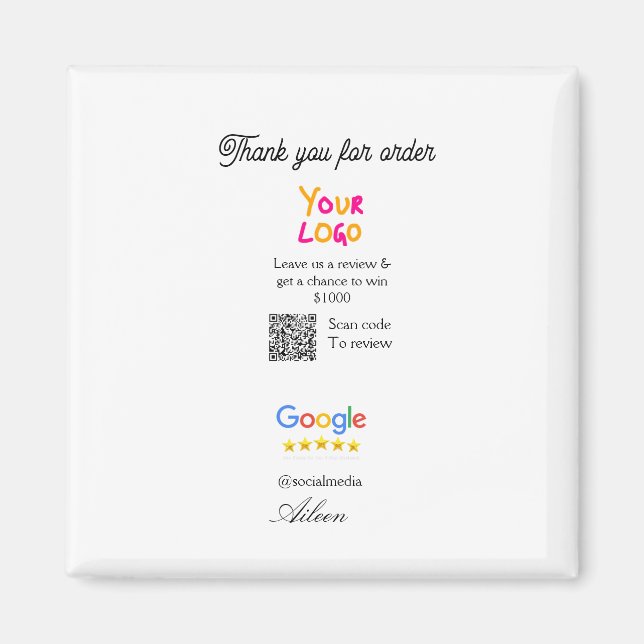 Imán Google review business logo website scan QR code (Frente)