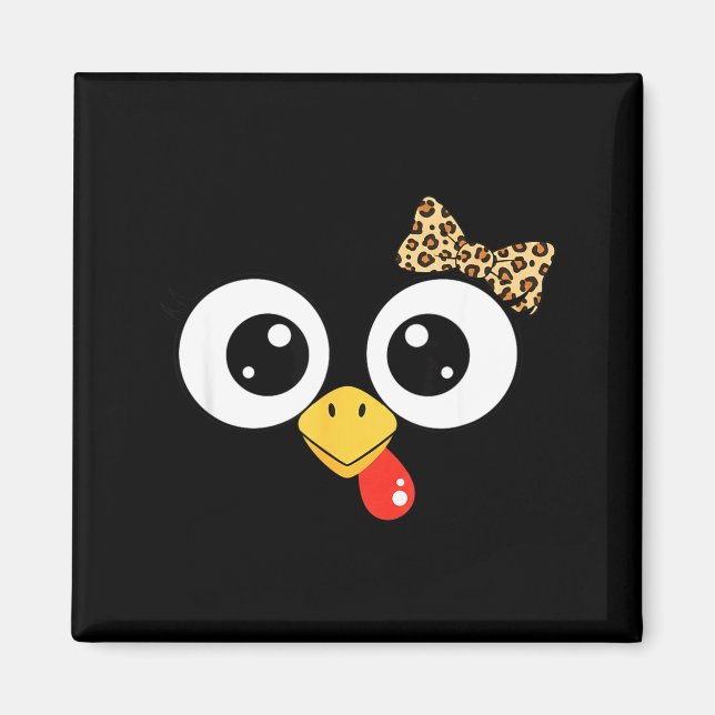 Imán Googly-eyed Turkey With Leopard Bow, Funny Cartoon (Frente)