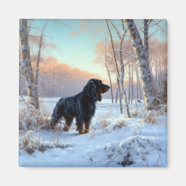 Imán Gordon Setter Deja que nieve Navidad (Frente)