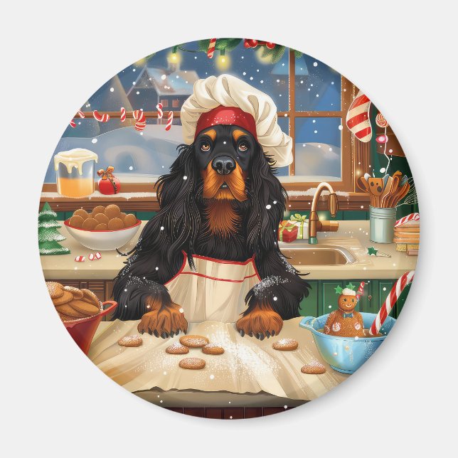 Imán Gordon Setter Hornear Navideño: Navidades Festivas (Frente)