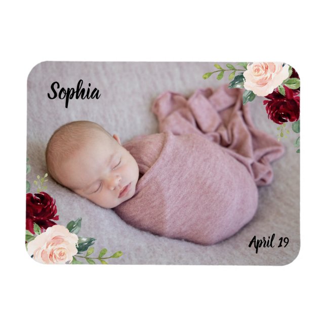 Imán Gorgoous Baby Girl Rubor Flowers Photo (Horizontal)