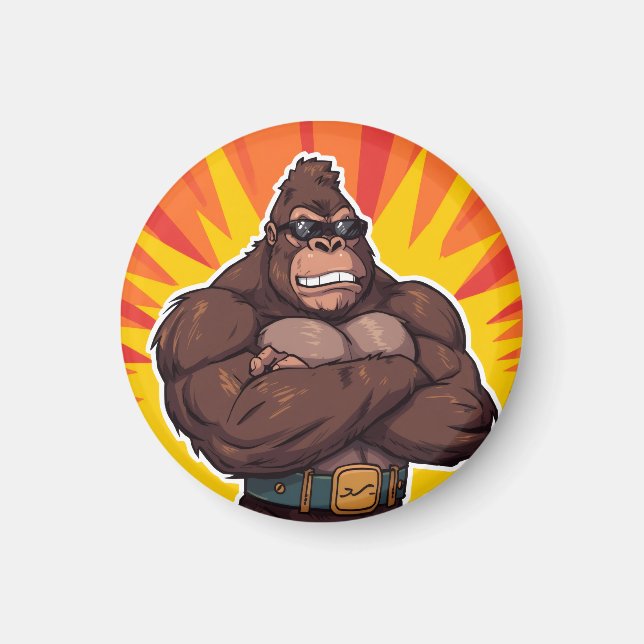 Imán Gorilla Bodybuilder Weight Lifter Pop Art Cartoon (Frente)