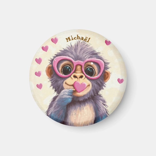 Imán Gorilla Valentine's Day Heart Badge - Kids School  (Frente)
