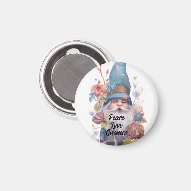 Imán Gorra azul lindo gnome Peace Gnomes (Anverso/Reverso)