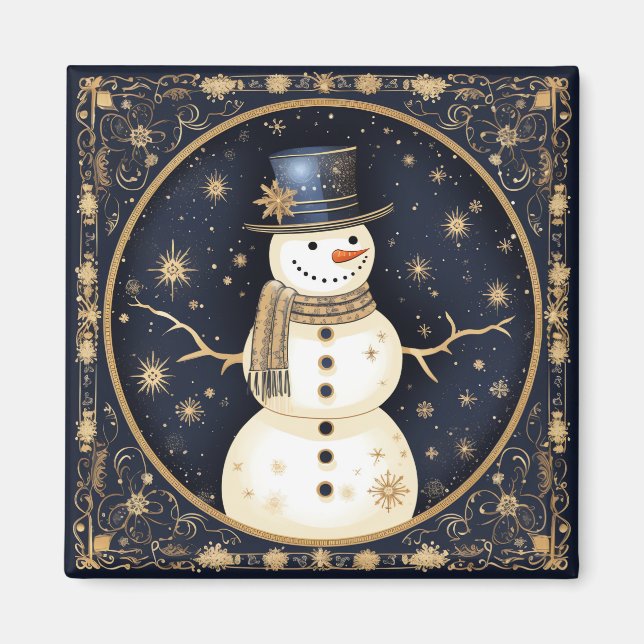 Imán Gorra Azul Snowman Holiday Magnet (Frente)