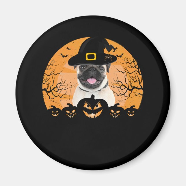 Imán Gorra de brujas Pug Jack-o-Lantern perros Hallowee (Frente)