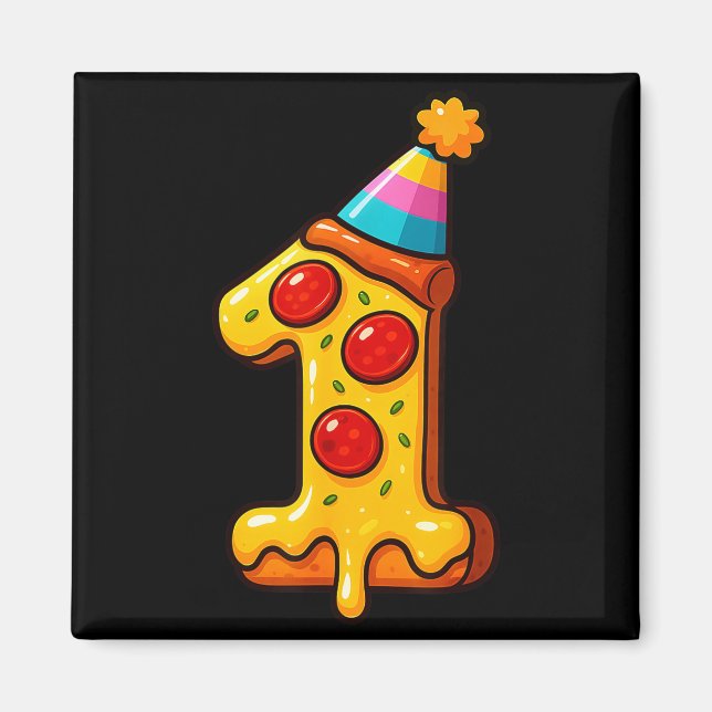 Imán Gorra de fiesta de cumpleaños de 1 año de Pizza pa (Frente)