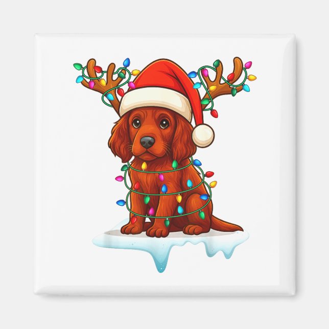 Imán Gorra de Santa Navidad Setter Irlandés Luces de Re (Frente)