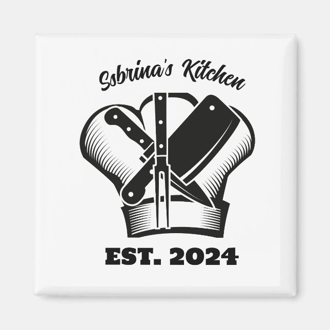 Imán Gorra del chef y Personalizable Knife Kitchen Magn (Frente)