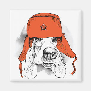 Imán Gorra rojo de Basset Hound el   Ushanka
