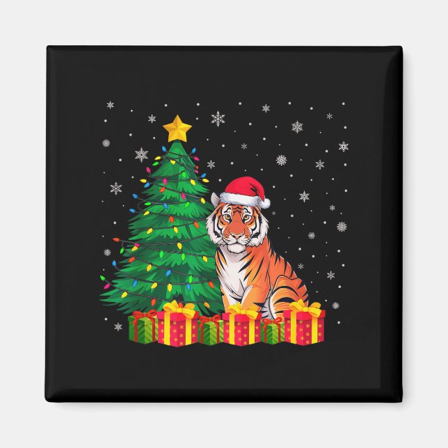 Imán Gorro de Santa Claus de Tigre de Bengala Feo Luces (Frente)