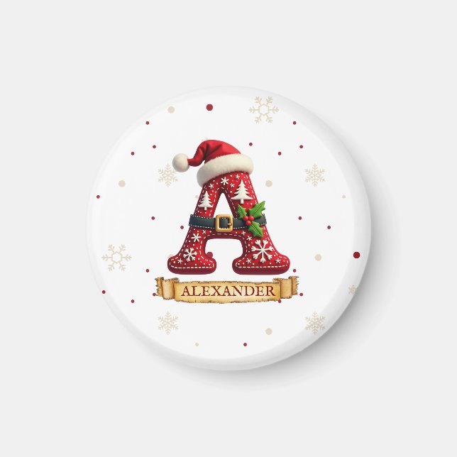Imán Gorro de Santa Rojo Navidad Letra A Nombre (Frente)